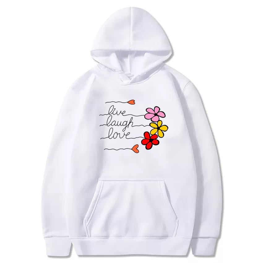 LIve Laugh Love Printed Fleece Full Sleeves Pull Over Hoodie For Women