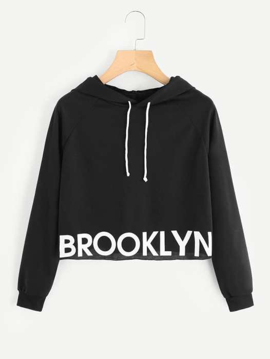 Cropped Hoddie Black Brooklyn - AceCart Warm Hooded Sweatshirt in Black