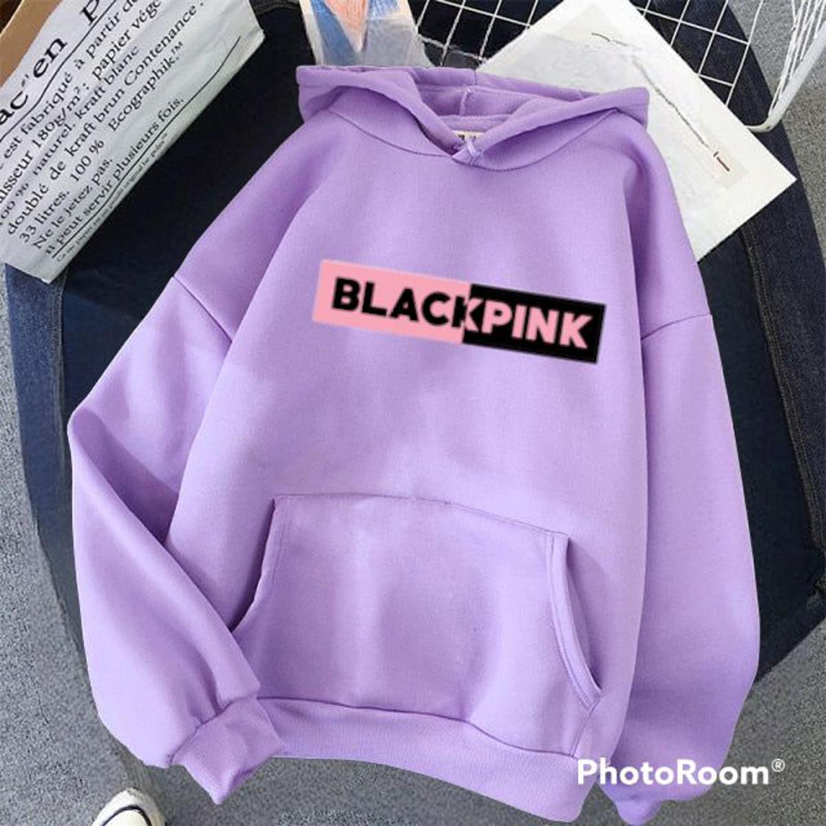 Light Purple Blackpink Printed Fleece Full Sleeves Pull Over Hoodie For Women