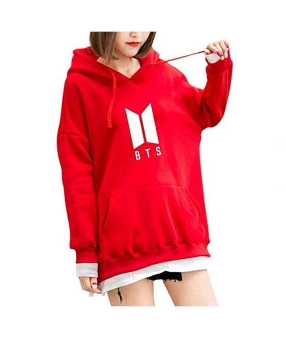 Red Bts Printed Hoodie For womens - AceCart Warm Hooded Sweatshirt in Red