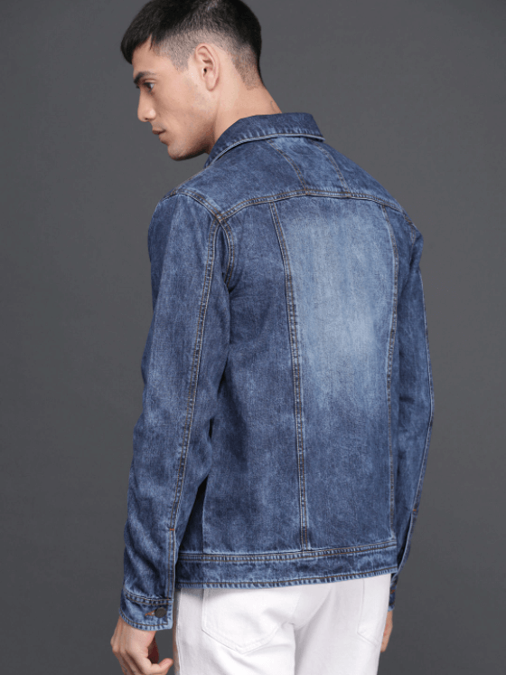 Mens Denim Jacket Black - Back View - AceCart