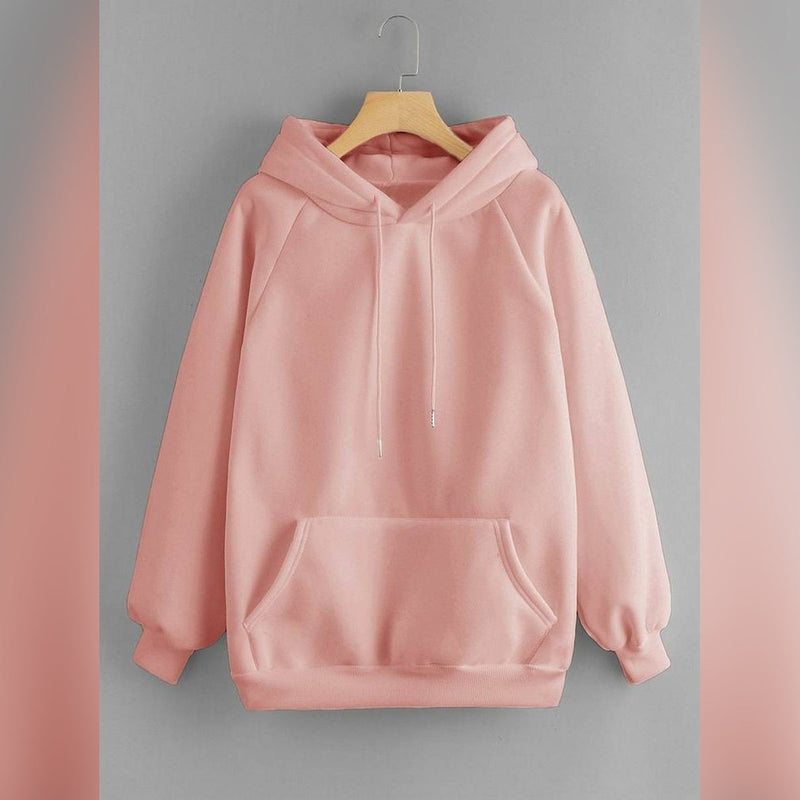 Peach Plain Fleece Full Sleeves Pull Over Hoodie