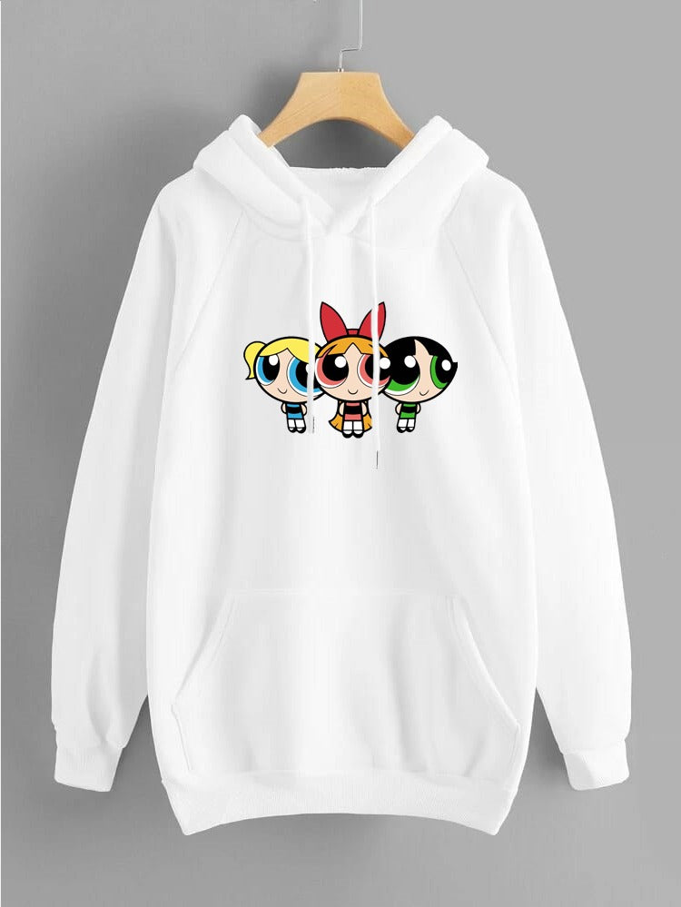 Powerpuff Girls Printed Fleece Full Sleeves Pull Over Hoodie For Women