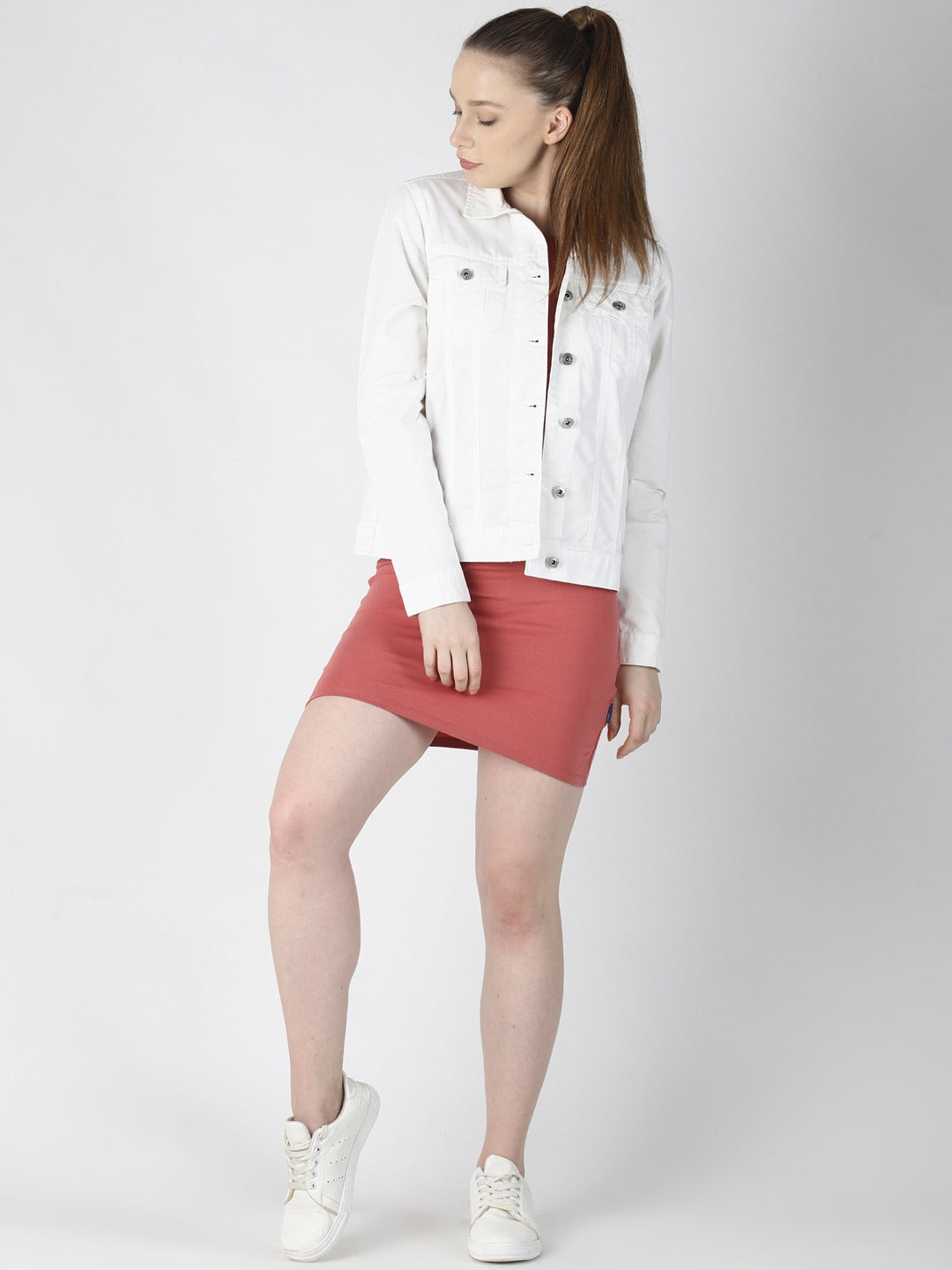 Women White Solid Jacket  - Front View - Available in Sizes S