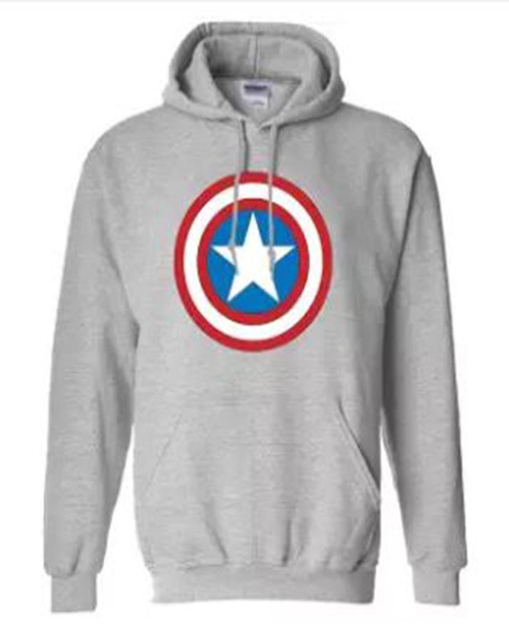 Grey Cotton Printed Captain America Hoodie For Men