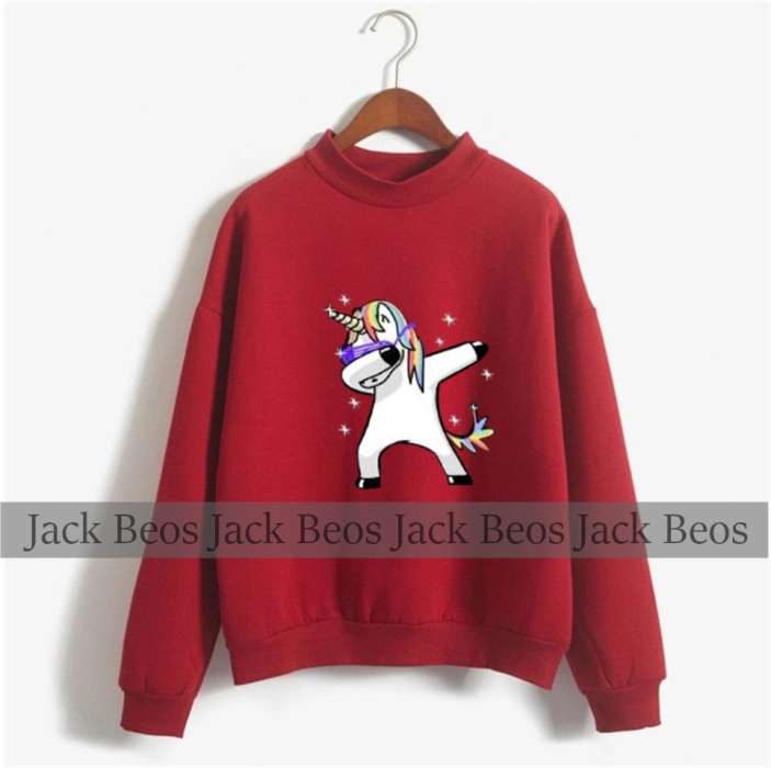 Dabbing Unicorn Fleece Printed Pull Over Sweatshirt For Women - AceCart Warm Hooded Sweatshirt in Red