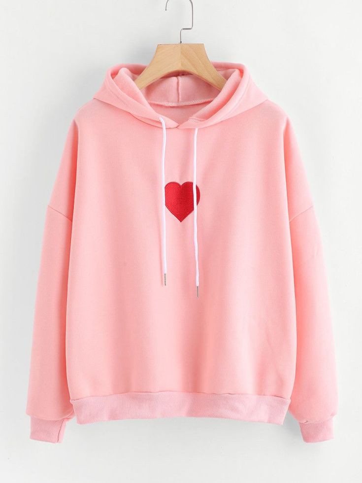 Pink HeartPrinted Fleece Full Sleeves Pull Over Hoodie For Women