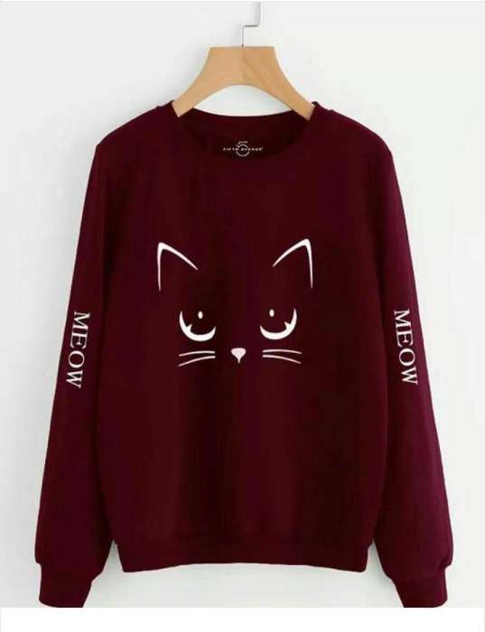 Meow Stylish Maroon Printed Sweatshirt For Women - AceCart Warm Hooded Sweatshirt in Maroon