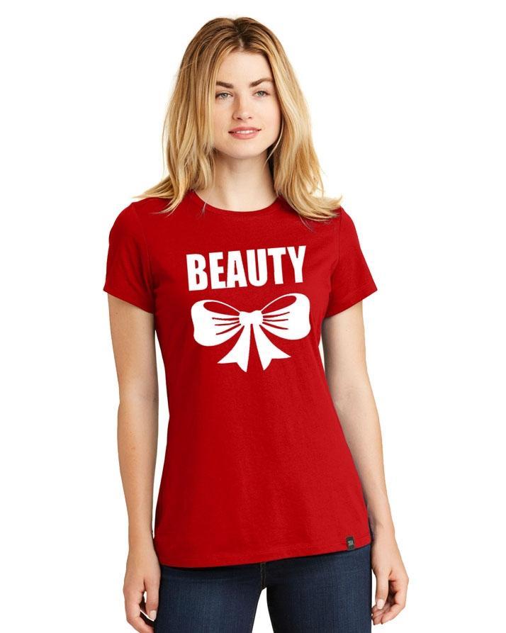 Red Beauty Cotton Printed T-Shirt For Women - Front View - AceCart