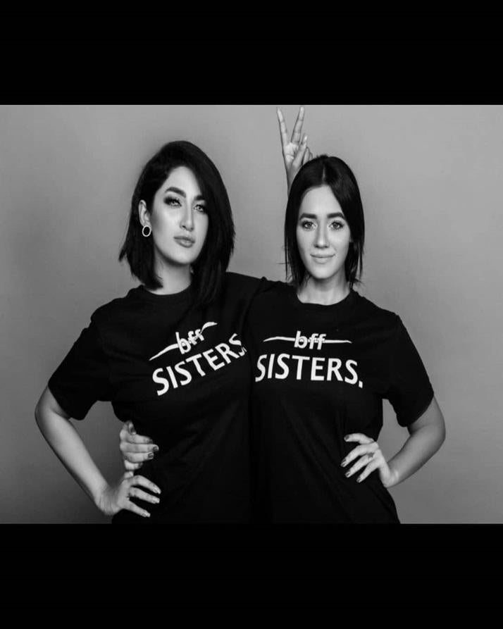 Pack Of 2 - Black Bff Sisters Printed T-Shirts For Women - Front View - AceCart