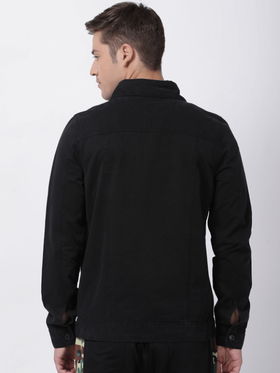 Mens Denim Jacket Black - Back View - AceCart