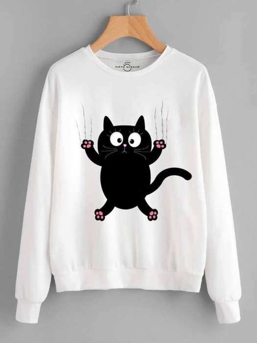 white cute cat sweatshirt for women 201 - AceCart Warm Hooded Sweatshirt in White