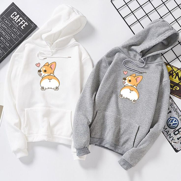 Puppy Printed Fleece Full Sleeves Pull Over Hoodie For Women