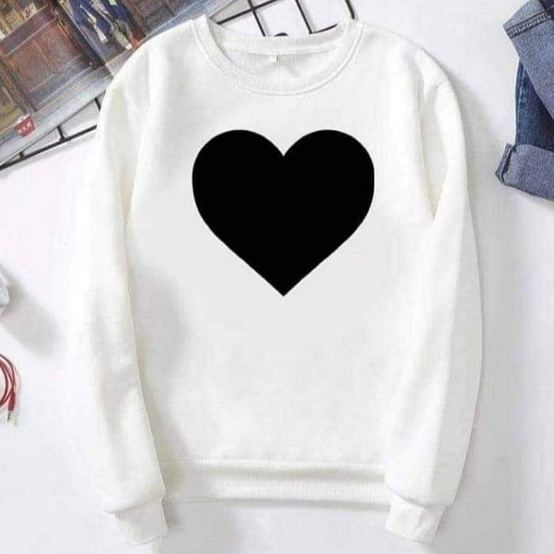 Heart Printed Fleece Full Sleeves Pull Over Sweatshirt For Women