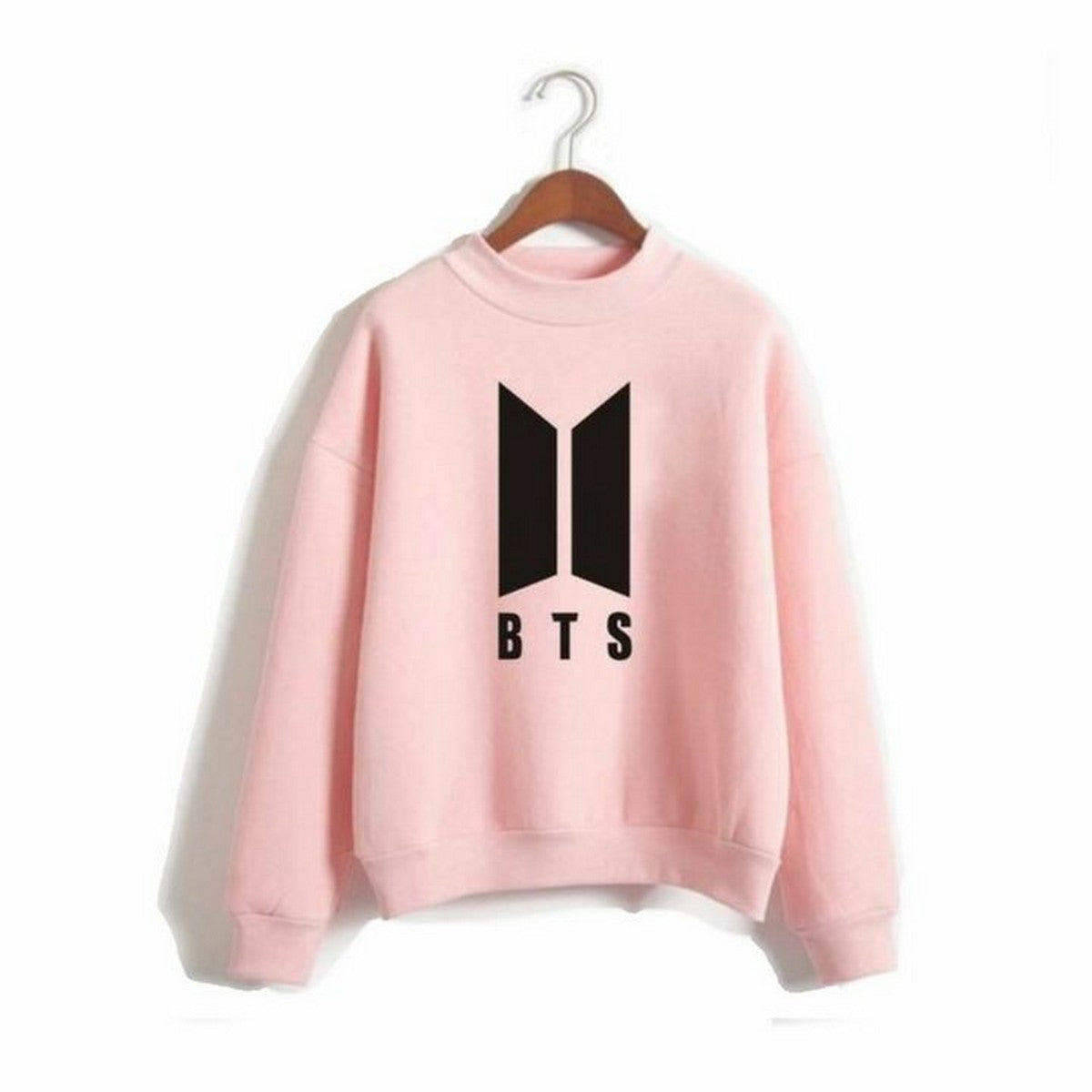 Pink Bts Fleece Full Sleeves Pull Over Sweatshirt For Women