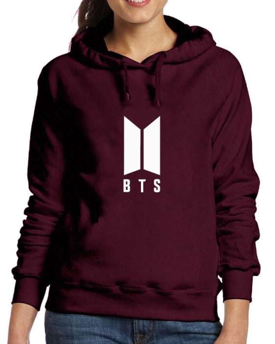 Maroon Fleece BTS Hoodies For Women - AceCart Warm Hooded Sweatshirt in Maroon