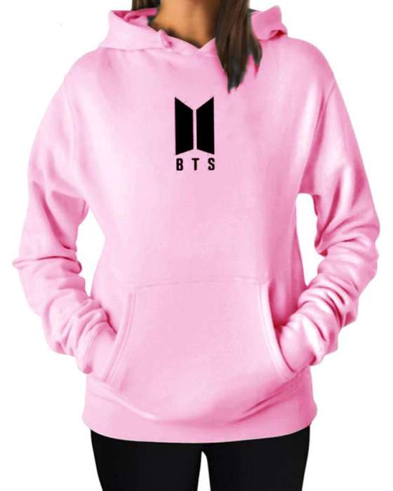 BTS Stylish Pink Printed Hoodie For Women - AceCart Warm Hooded Sweatshirt in Pink