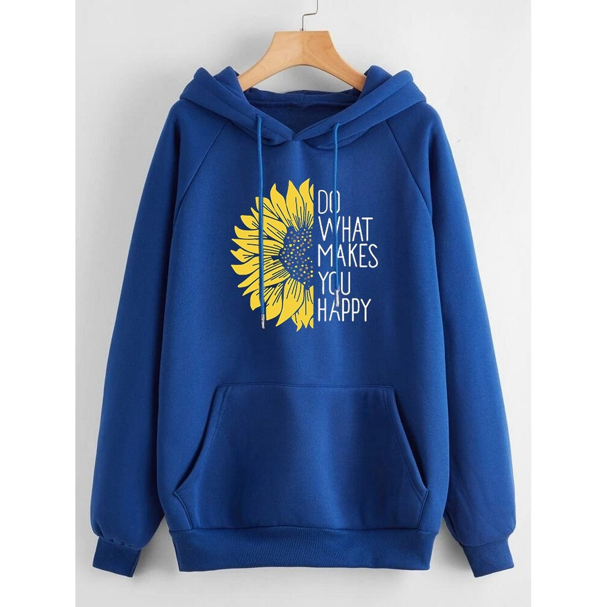 Do WHat Makes You Happy Printed Fleece Full Sleeves Pull Over Hoodie For Women