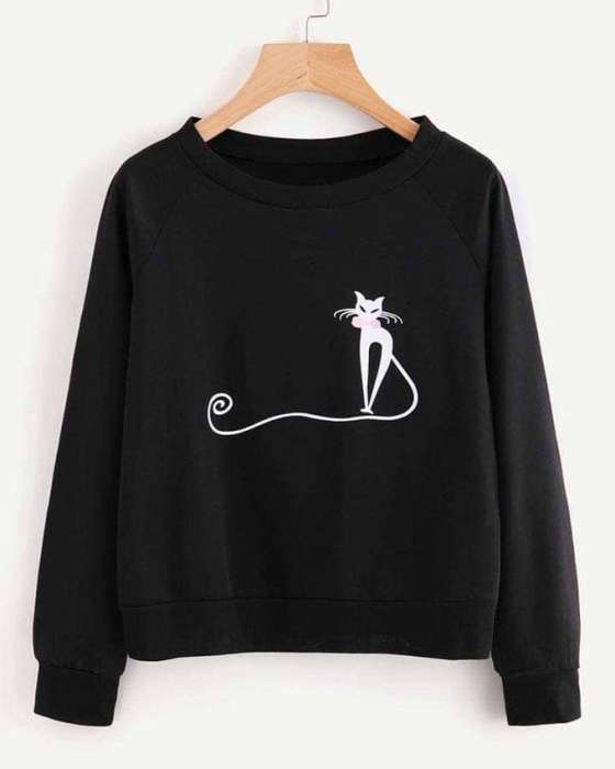 Ace Cat Printed Sweat SHIRT - AceCart Warm Hooded Sweatshirt in Black