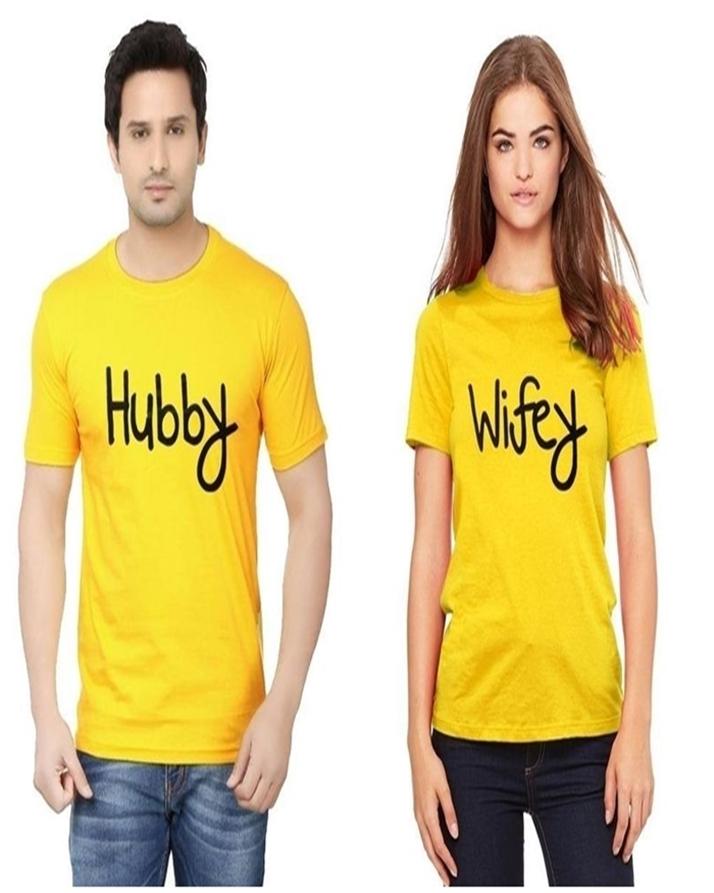 Pack Of 2 - Yellow Cotton Printed Tshirt For Women - Front View - AceCart