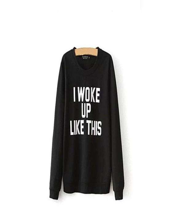 Black woke up Printed sweat shirt For Women - AceCart Warm Hooded Sweatshirt in Black