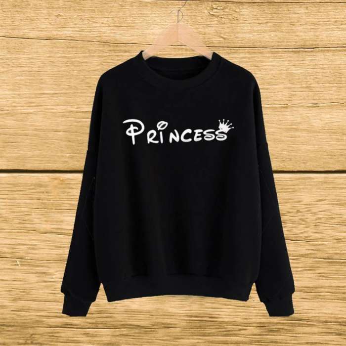 Black Princess Printed Sweat Shirt - AceCart Warm Hooded Sweatshirt in Black