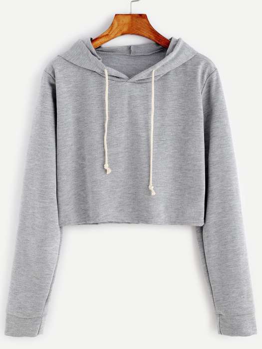 Har Maal Plain Grey Crop Hoodie for Women - AceCart Warm Hooded Sweatshirt in Grey