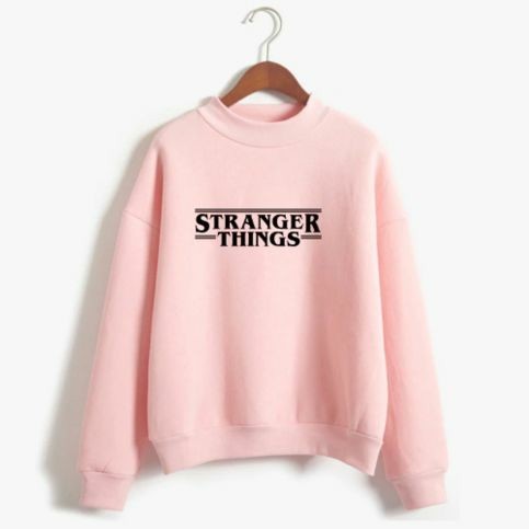 Pink Stranger Things Fleece Full Sleeves Pull Over Sweatshirt For Women