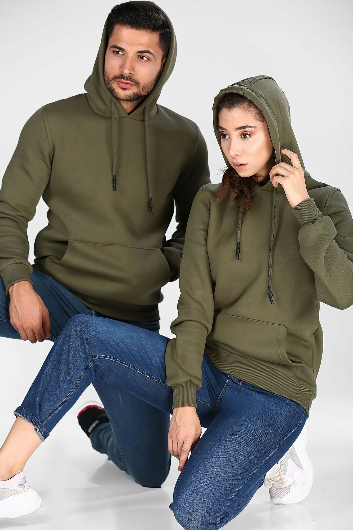 Pack of 2 Couple Hoodie Basic Plain - Front View - AceCart