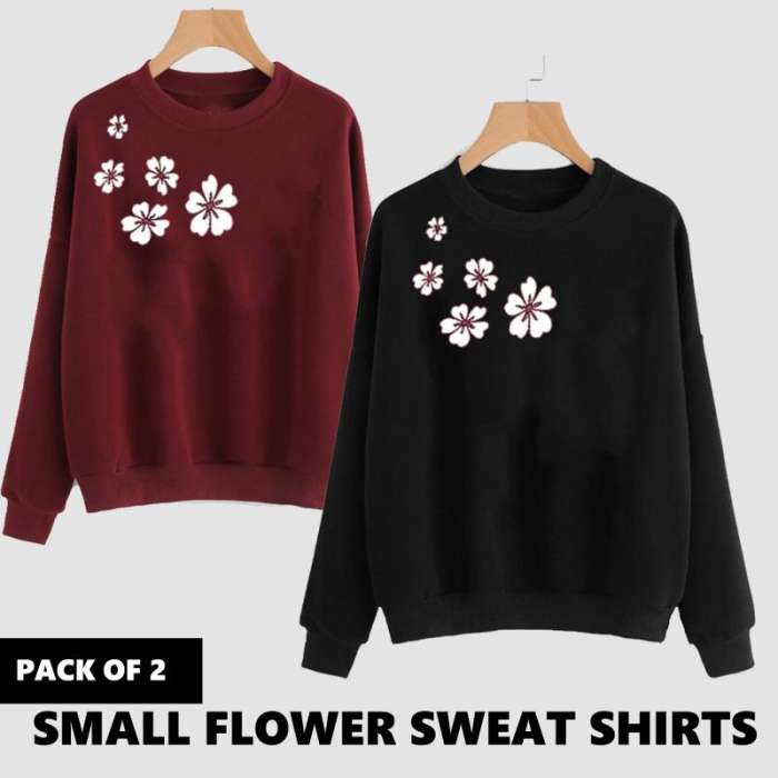 PACK OF 2 SIDE FLOWER PRINTED SWEAT SHIRTS - AceCart Warm Hooded Sweatshirt in Black