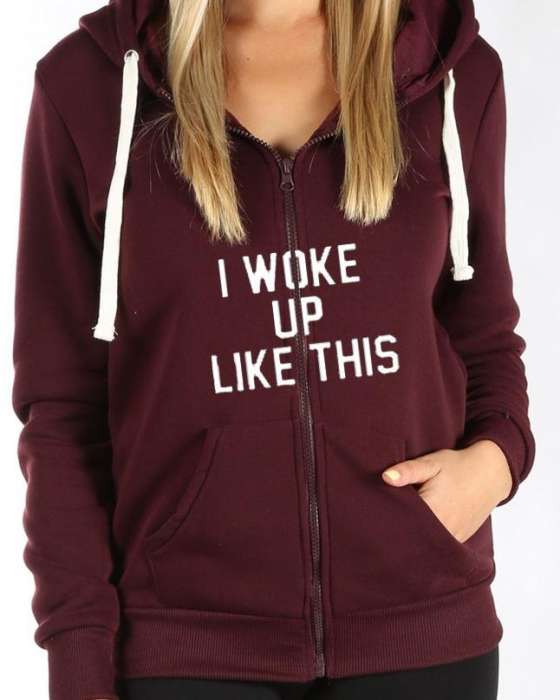 I wake up like this zipper hoodie for and women - AceCart Warm Hooded Sweatshirt in Maroon