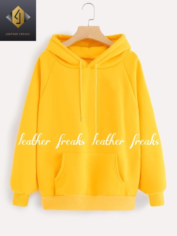 Yellow Nasa Printed Fleece Full Sleeves Pull Over Hoodie For Women