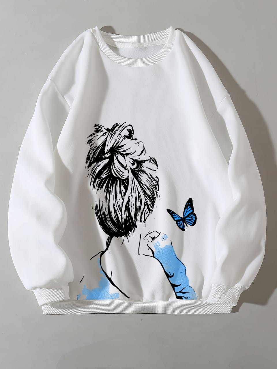 Cute Anime Butterfly Fleece Full Sleeves Winter O Neck Export Quality Sweatshirt For Women