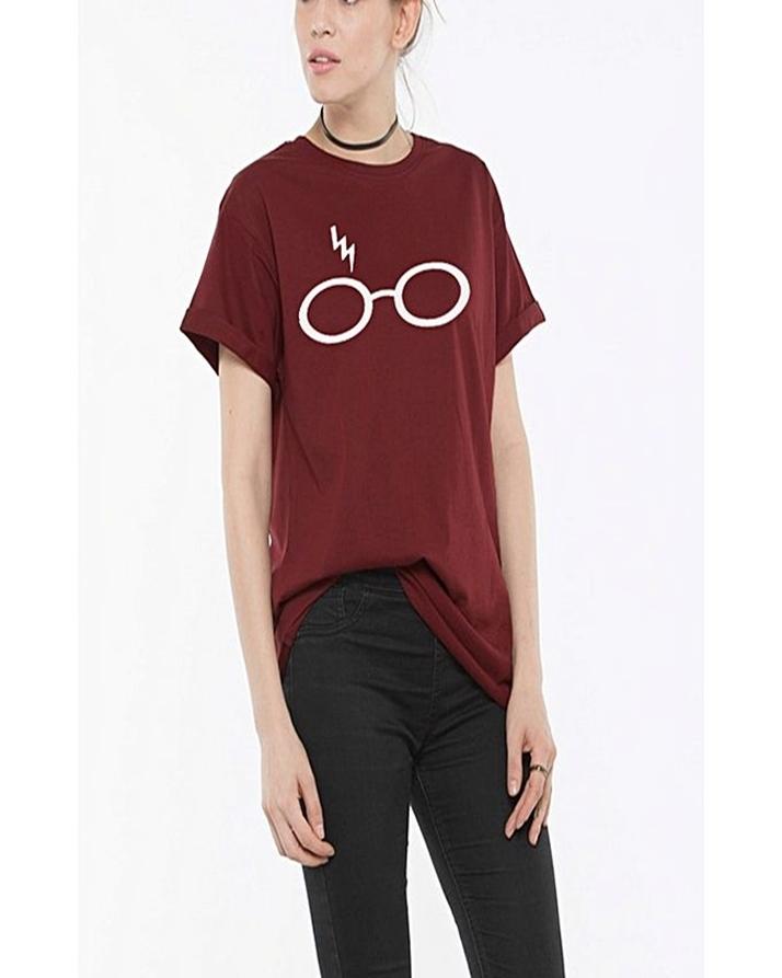 Maroon Harry Potter Printed T-Shirt For Women - Front View - AceCart