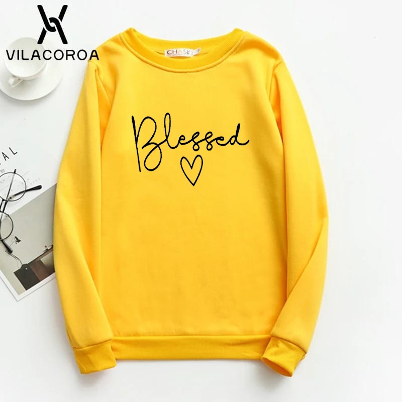 Blessed  Printed Fleece Full Sleeves Pull Over Sweatshirt For Women