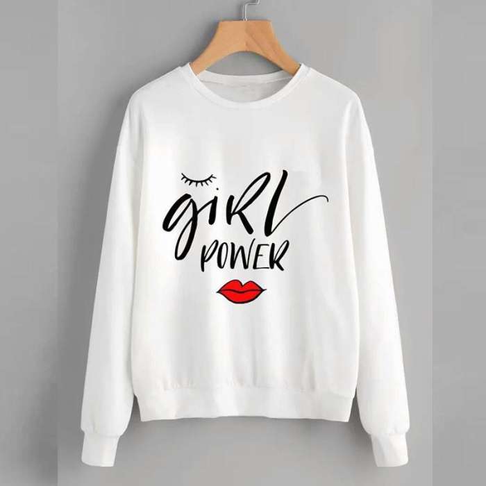 White Power Printed Sweat Shirt For Women - AceCart Warm Hooded Sweatshirt in White