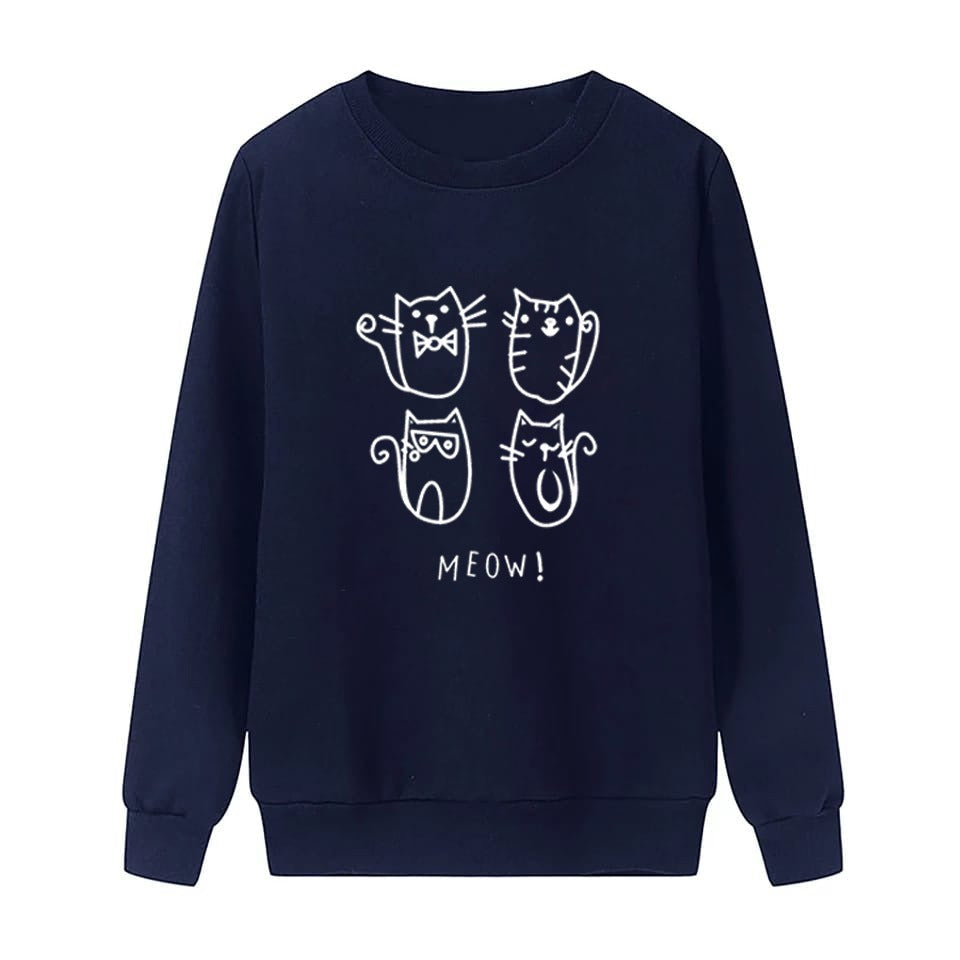 Meow Fleece Full Sleeves Pull Over Sweatshirt For Women