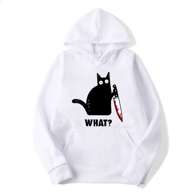 Cat What Printed Fleece Full Sleeves Pull Over Hoodie For Women