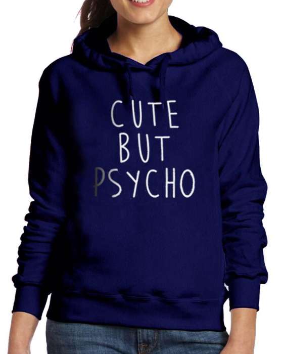 Cute Stylish Navy Blue Printed Hoodie For Women - AceCart Warm Hooded Sweatshirt in Navy Blue