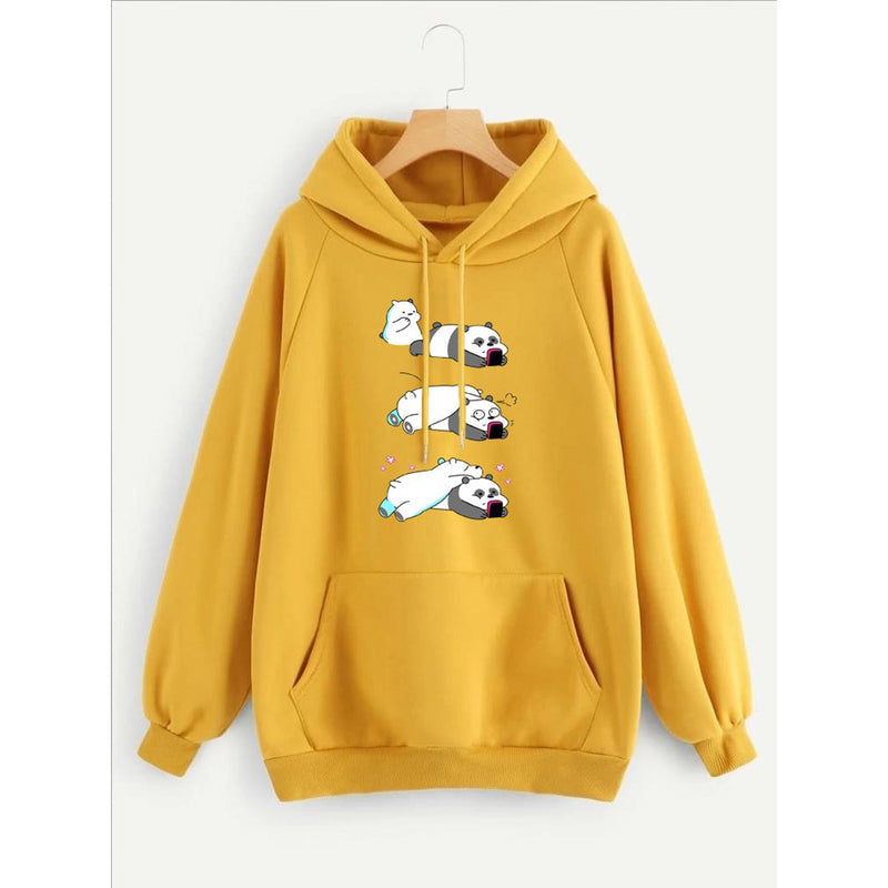 Lazy Bears Printed Fleece Full Sleeves Pull Over Hoodie For Women