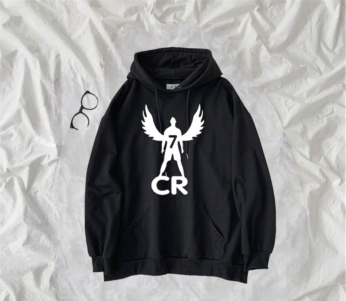 Black Cristiano Ronaldo Cr7 Fleece Full Seeves Hoodie For Men