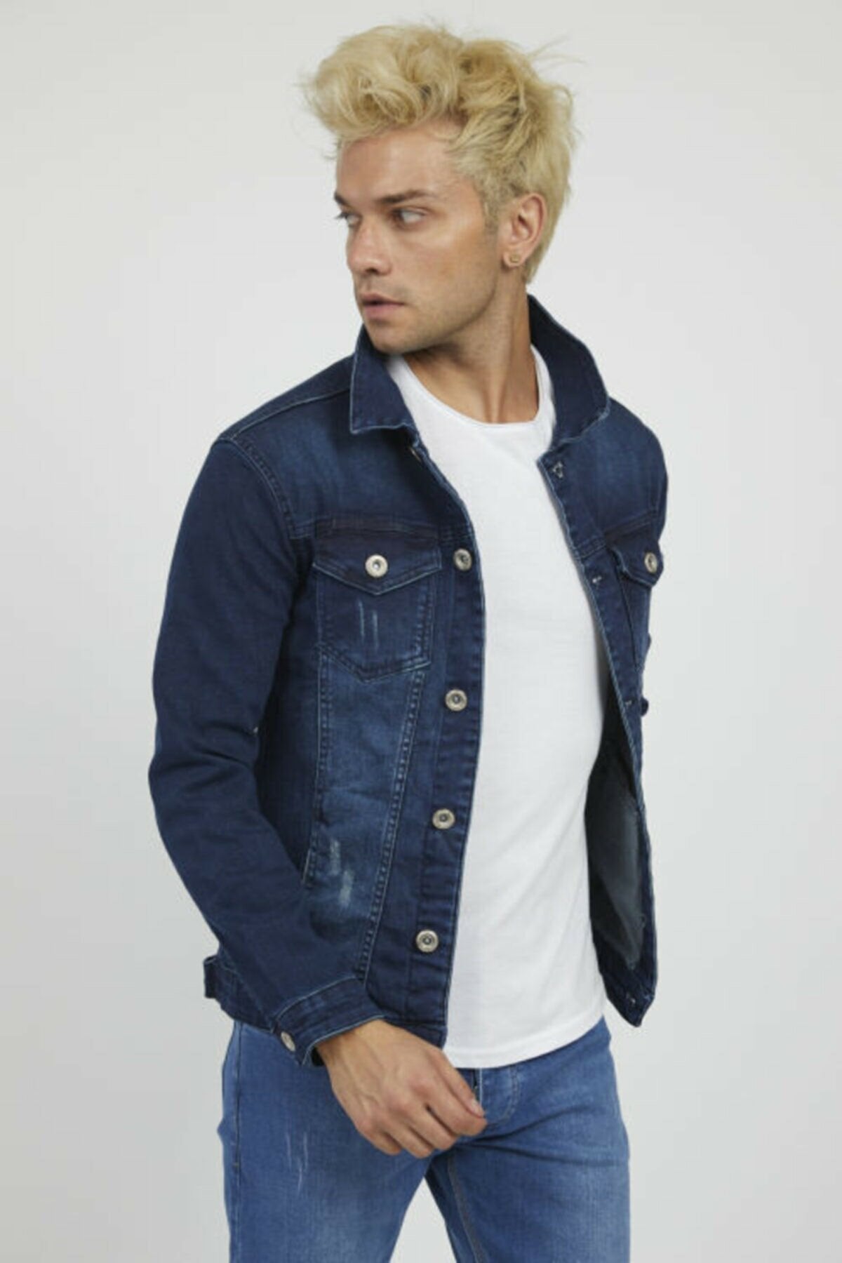 Ace Mens Denim Jacket Stretchable Fine Lycra S Blue