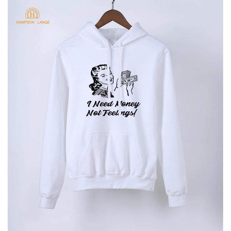 I Need Money Not Feelings Printed Fleece Ribbed Neck Fullsleeves Sweatshirt