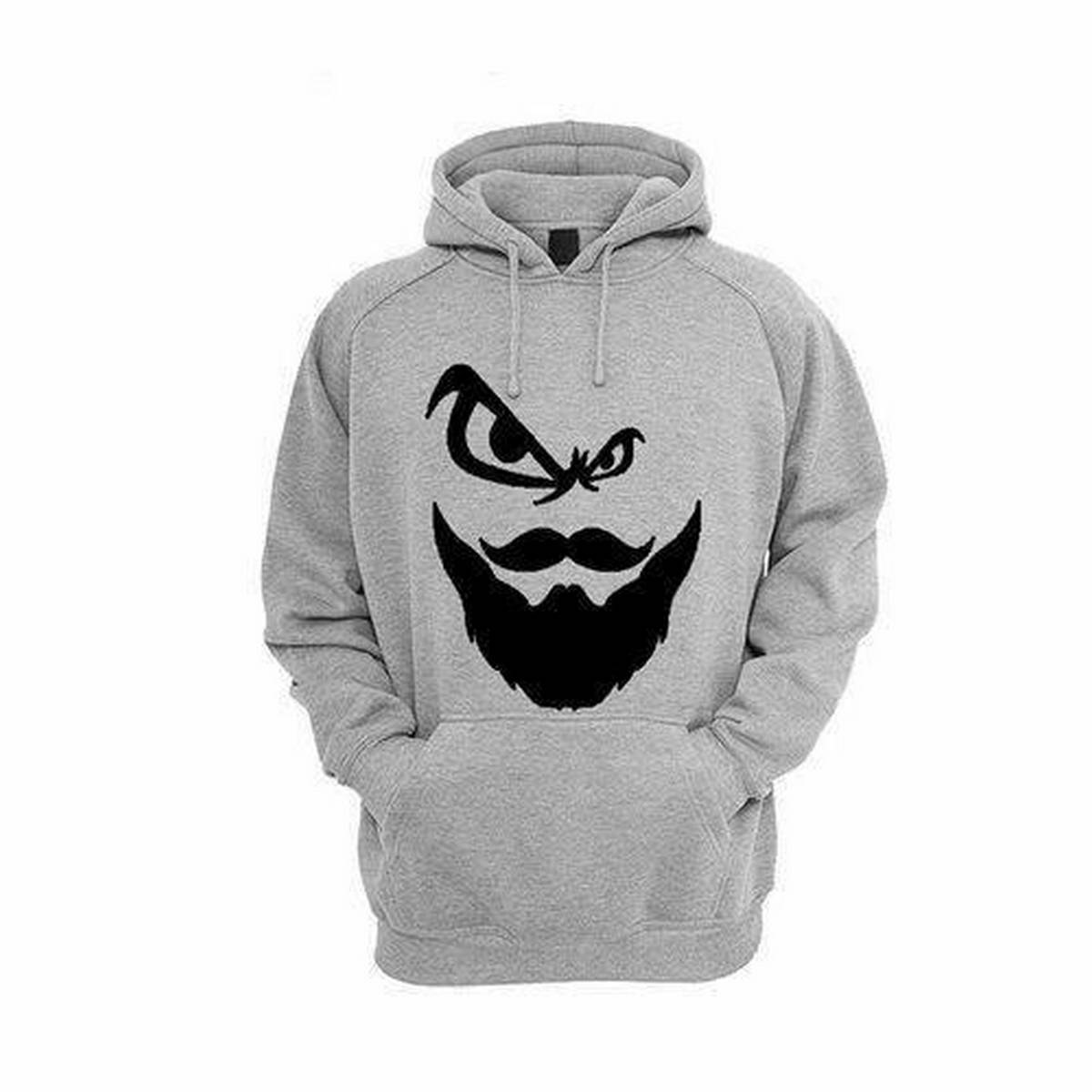 Grey Fleece Angry Beard Printed Hoodie for Men -Grey