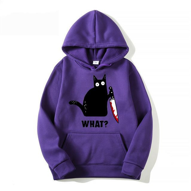 Cat What Printed Fleece Full Sleeves Pull Over Hoodie For Women