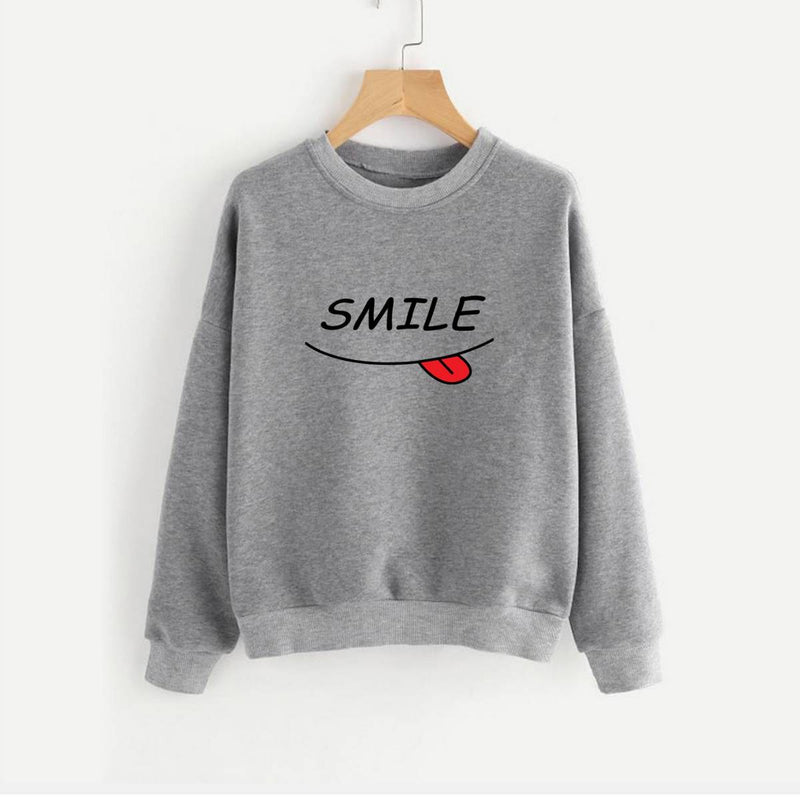 Smile Fleece Full Sleeves Pull Over Sweatshirt For Women