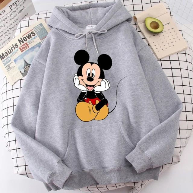 Grey Cartoon Printed Winter Hoodie for Men