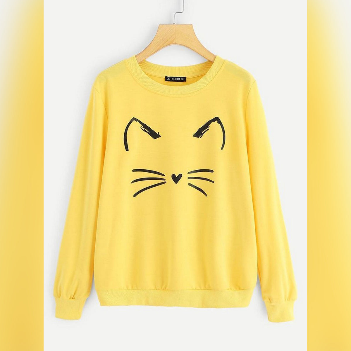 Cat  Printed Fleece Full Sleeves Pull Over Sweatshirt For Women