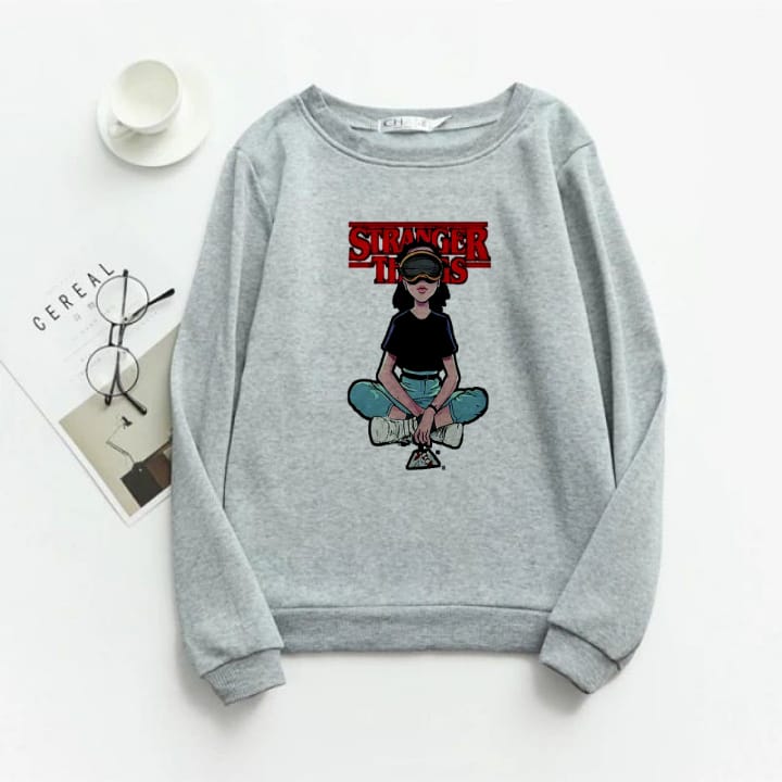 Grey Stranger Things Fleece Full Sleeves Sweatshirt For Women