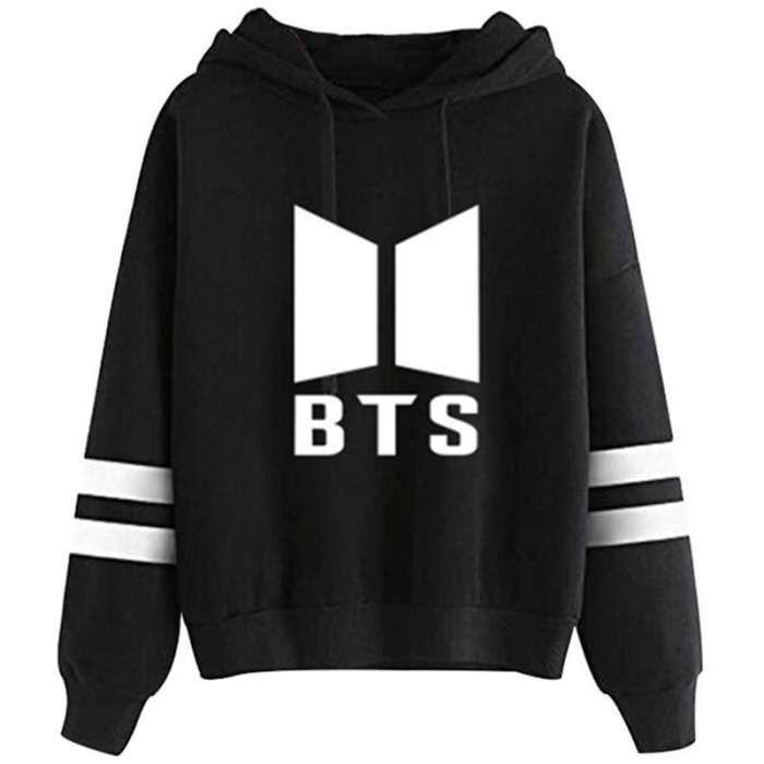 Fleece Cotton BTS Hoodie For Women Black 886 - AceCart Warm Hooded Sweatshirt in Black